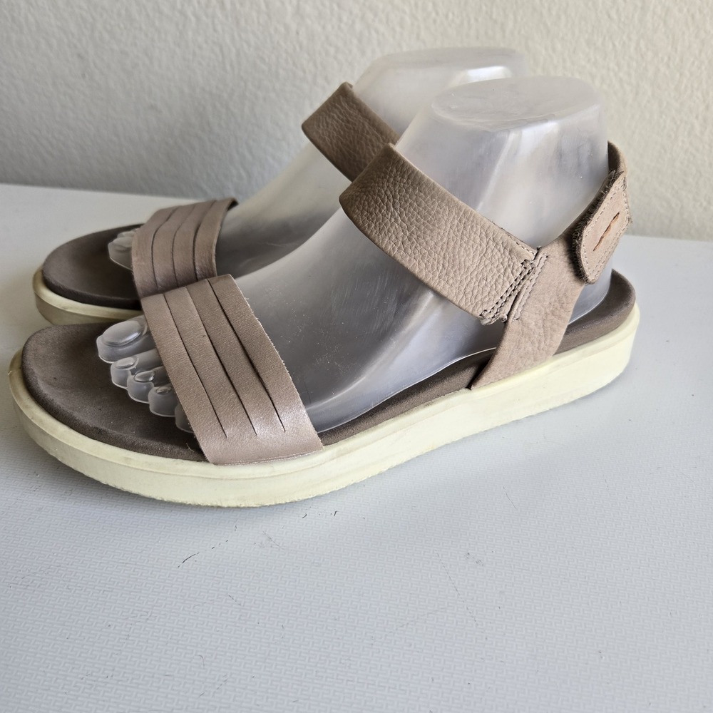 ECCO Flowt Gray Taupe Leather Ankle Strap Platform Sandals Womens 9 EU 40